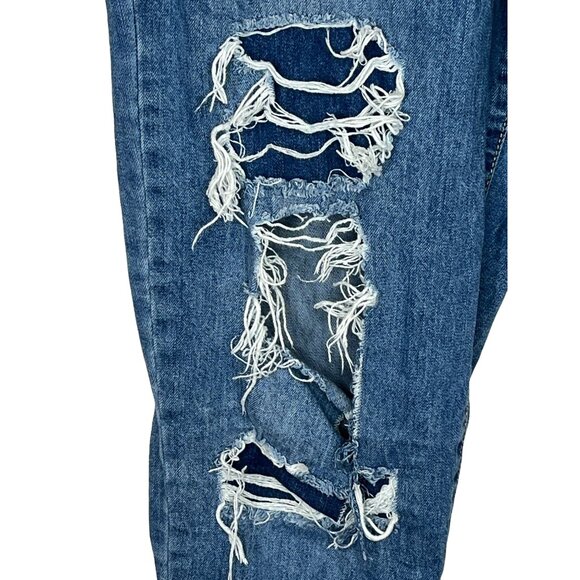 SO Curvy Mom High Rise Ripped Distressed Stretch Jeans Size 7 28W Medium Wash - Picture 5 of 11
